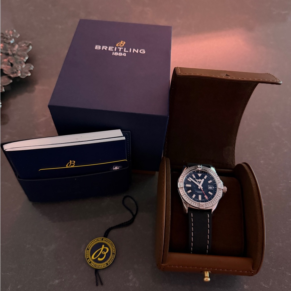 Breitling Watch with Navy Dial and Silver Accents